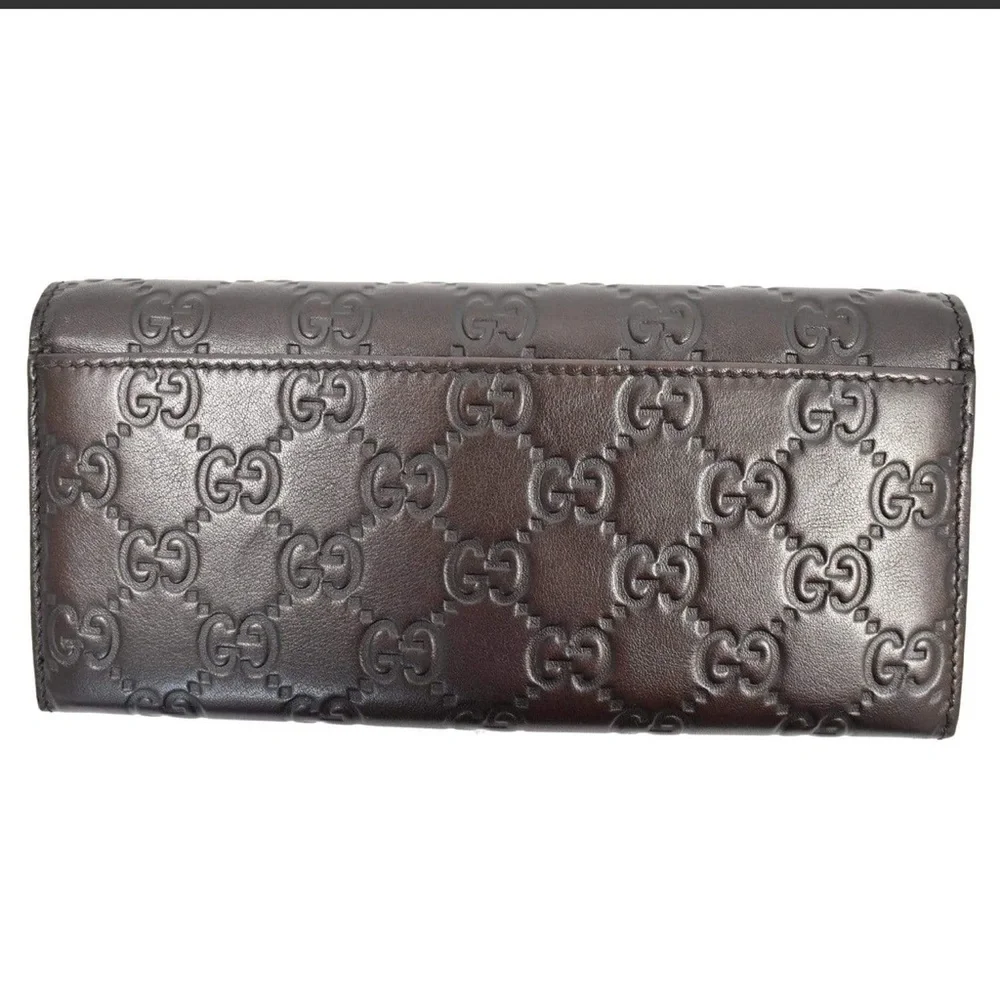 🔵 WINNER GUCCI-Guccissima GG Leather Bi-fold Long Brown Wallet date code listed